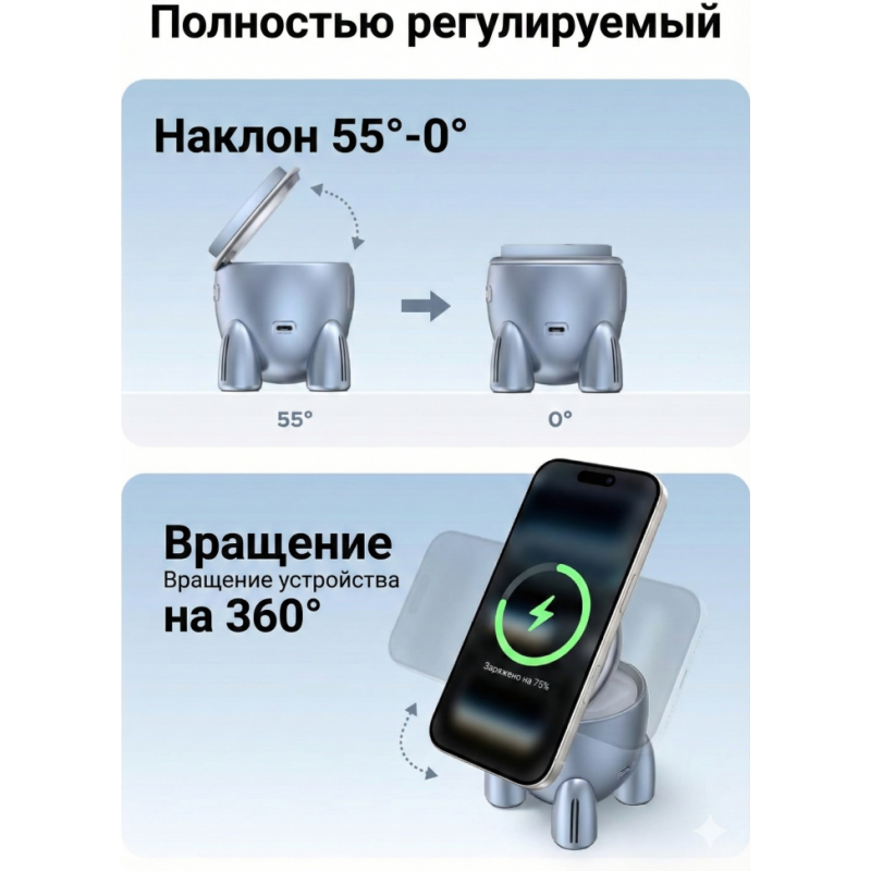 Беспроводное магнитное зарядное устройство UGREEN W713 (65300) 25W Qi2 2‑в‑1