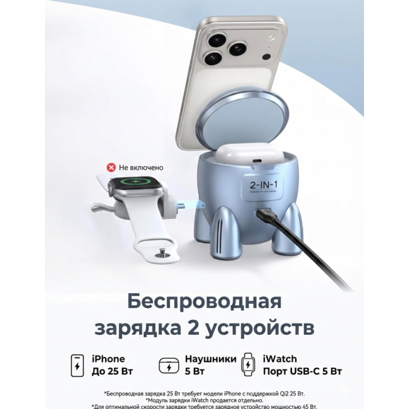 Беспроводное магнитное зарядное устройство UGREEN W713 (65300) 25W Qi2 2‑в‑1