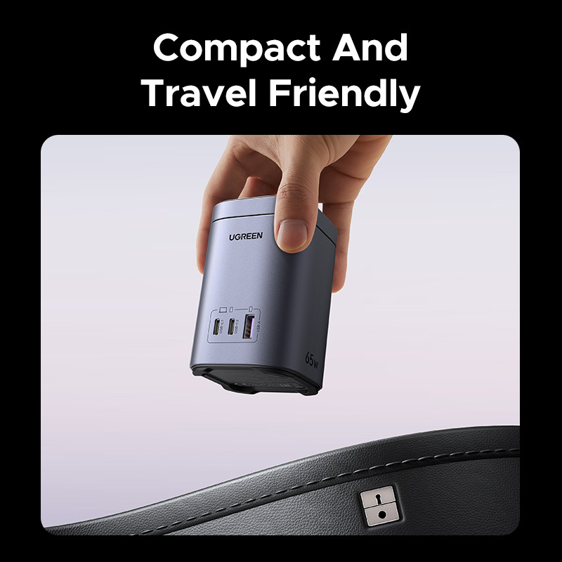 Сетевое зарядное устройство UGREEN X555 55321 65W GaN, 2xUSB-C + USB-A, магнитная беспроводная зарядка 15W Qi2