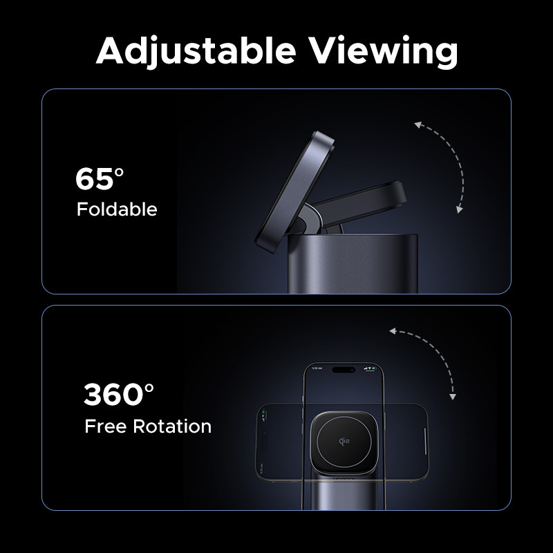 Сетевое зарядное устройство UGREEN X555 55321 65W GaN, 2xUSB-C + USB-A, магнитная беспроводная зарядка 15W Qi2