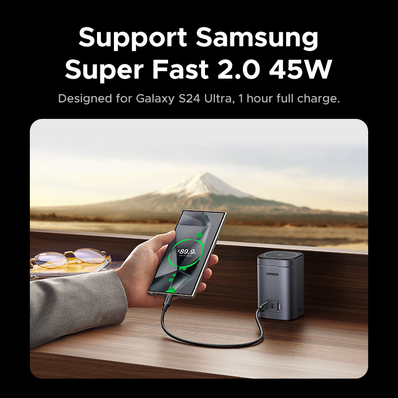 Сетевое зарядное устройство UGREEN X555 55321 65W GaN, 2xUSB-C + USB-A, магнитная беспроводная зарядка 15W Qi2