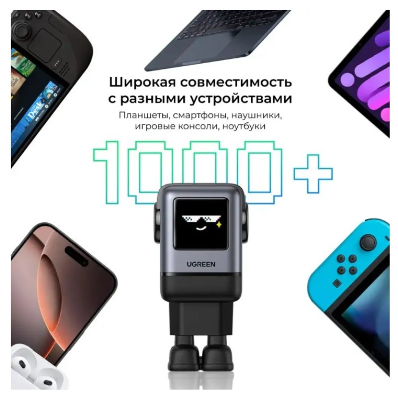 Сетевое зарядное устройство UGREEN X688 (45515B) 100W GaN 3xUSB-C + USB-A TFT-дисплей