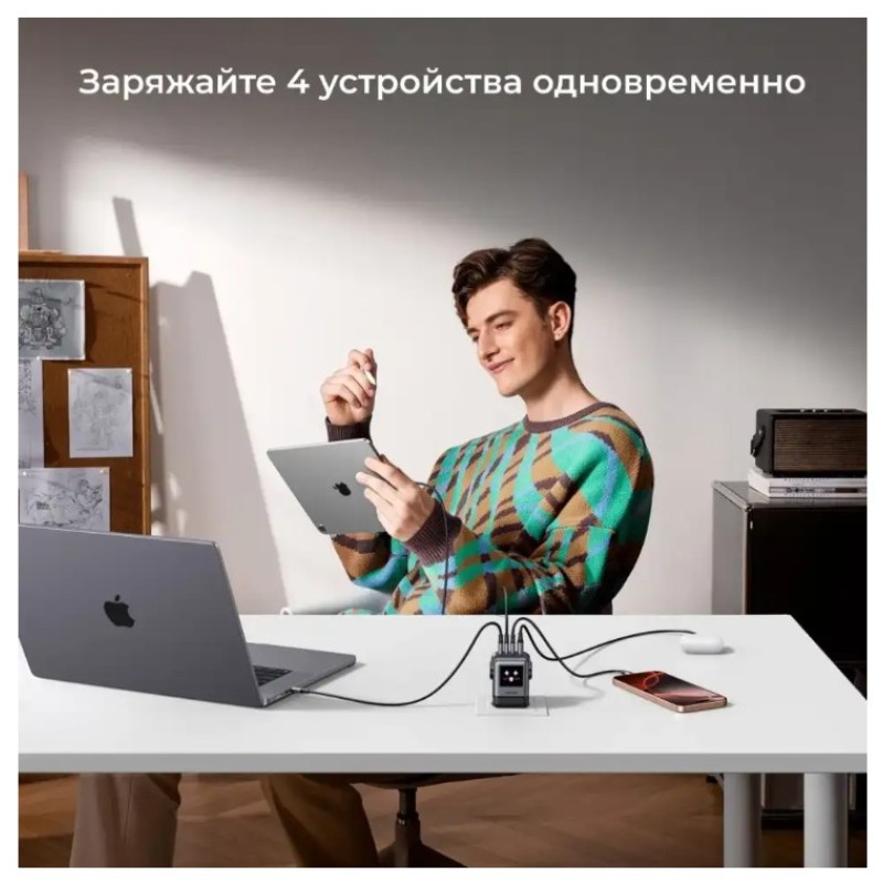 Сетевое зарядное устройство UGREEN X688 (45515B) 100W GaN 3xUSB-C + USB-A TFT-дисплей