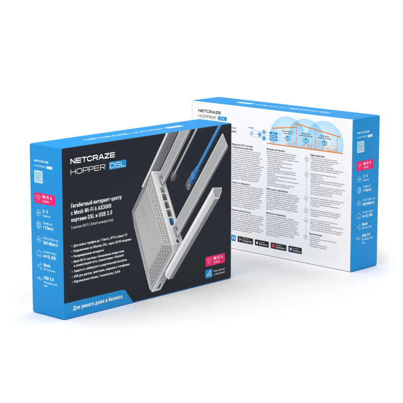 Маршрутизатор Netcraze Hopper DSL NC-3611 Wi‑Fi 6 AX3000 DSL USB 3.0