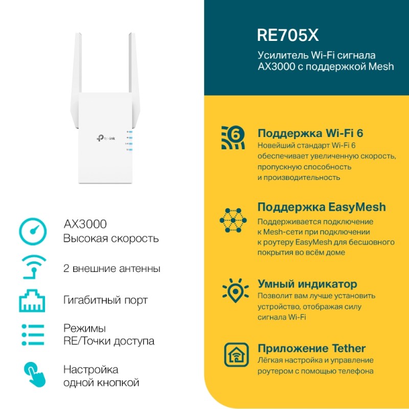 Повторитель WiFi TP-Link RE705X AX3000
