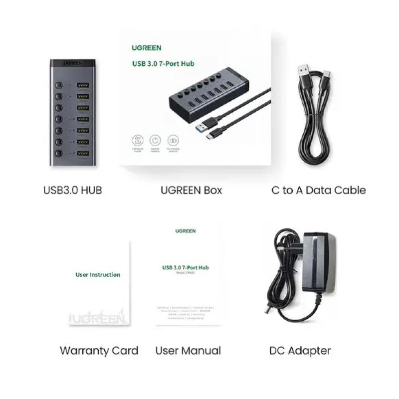 USB 3.0 хаб UGREEN CM481 (90307) 7 портов 5 Гбит/с с доп питанием