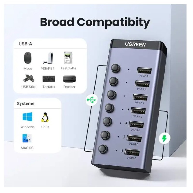 USB 3.0 хаб UGREEN CM481 (90307) 7 портов 5 Гбит/с с доп питанием