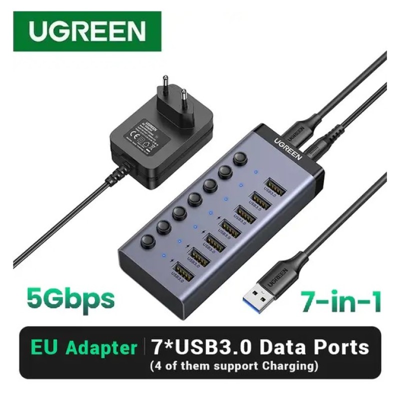 USB 3.0 хаб UGREEN CM481 (90307) 7 портов 5 Гбит/с с доп питанием